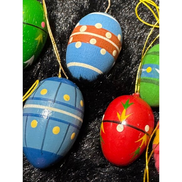 Vintage Hand-Painted Wooden Easter Egg Ornaments Easter Tree Bundle Of 15 - Picture 5 of 10